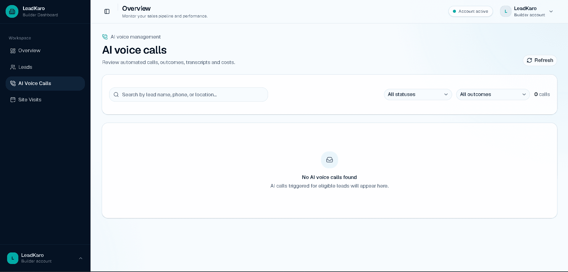 LeadKaro AI voice-call management dashboard